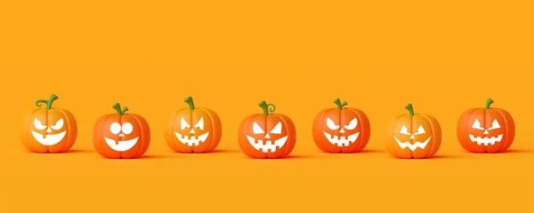 Happy Halloween Jack O Lantern pumpkins banner, 3d illustration