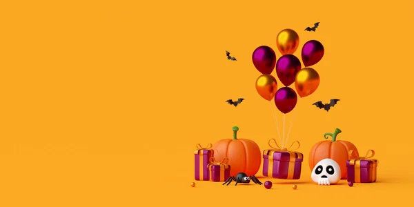 Illustration Happy Halloween Day Banner Gift Box Jack Lantern Pumpkins — Stock Photo, Image
