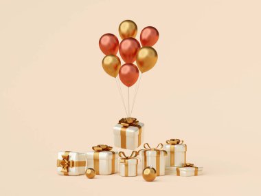 Gift box with balloons for Christmas celebration, 3d illustration
