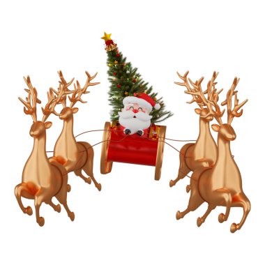 Noel Baba kızakta Ren geyikleriyle birlikte. Kırpma yolu ile izole edilmiş.
