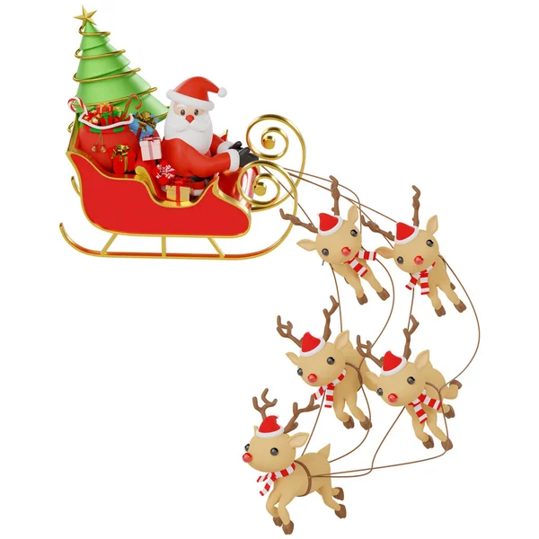 Santa Claus Sleigh Reindeer Isolated Clipping Path Render — Stock Photo, Image