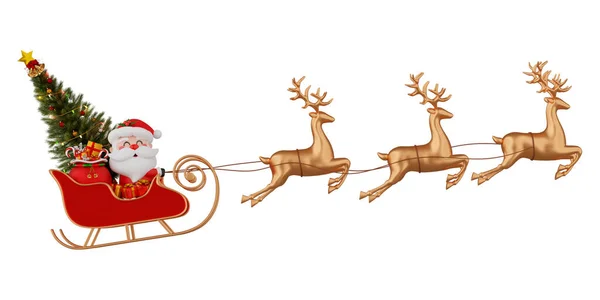 Санта Клаус Санях Северным Оленем Изолированы Клипсом Путь Рендеринга — стоковое фото