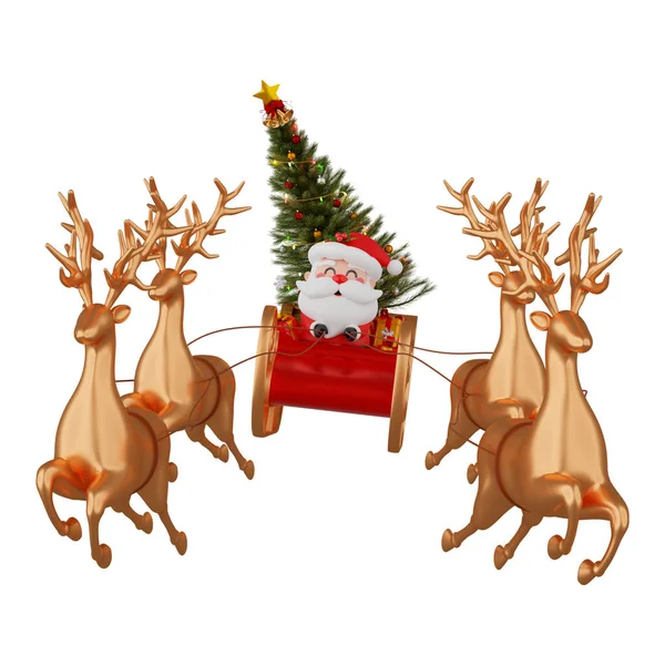 Santa Claus Sleigh Reindeer Isolated Clipping Path Render — Stock Photo, Image