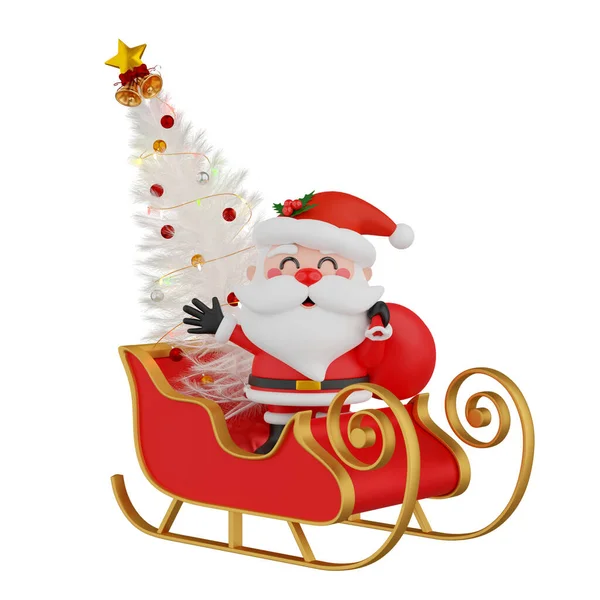Kerstman Slee Geïsoleerd Met Clipping Pad Renderen — Stockfoto