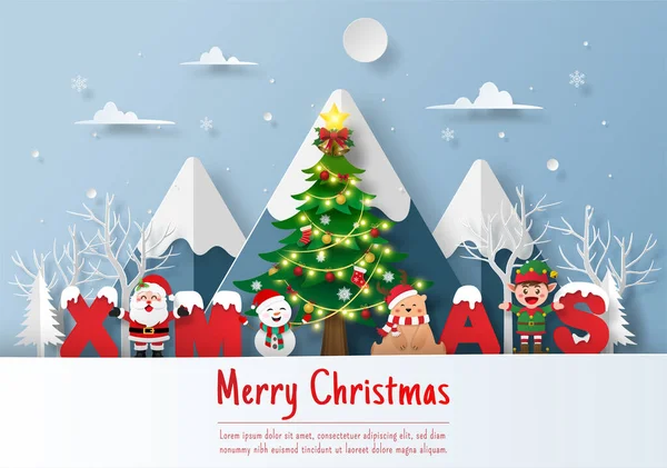 Postal Navidad Papá Noel Amigo Con Palabra Xmas Feliz Navidad — Vector de stock