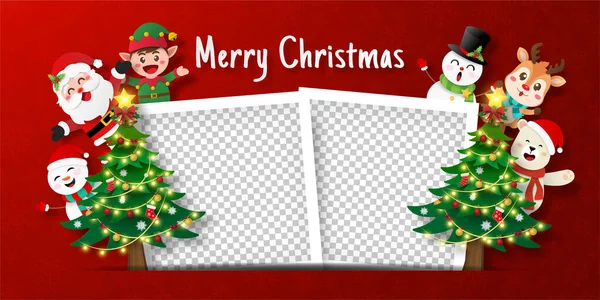 Рождественский Баннер Санта Клауса Друзей Фоторамкой — стоковый вектор