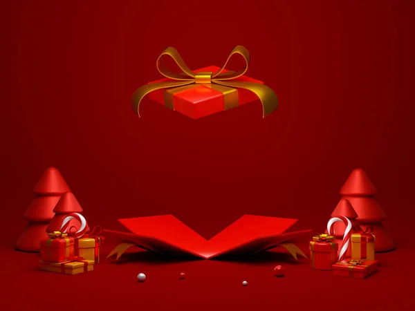 Caja Regalo Navidad Abierta Para Publicidad Productos Ilustración —  Fotos de Stock
