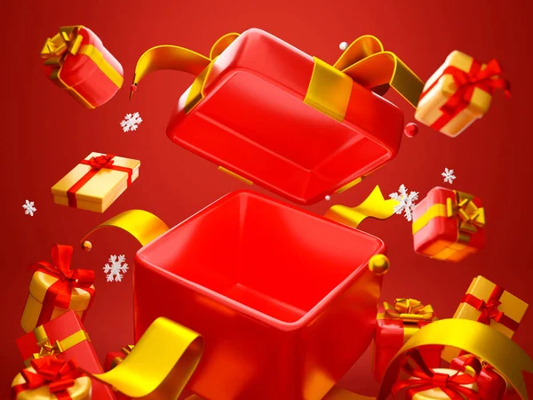 Vánoční Téma Otevřel Dárkový Box Pro Reklamu Výrobky Ilustrace — Stock fotografie