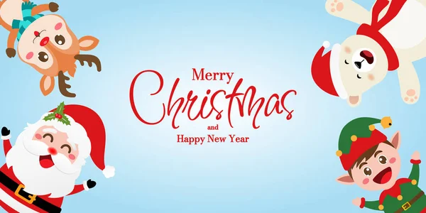 圣诞大旗可爱的圣诞人物圣诞老人和朋友 圣诞快乐和新年快乐 — 图库矢量图片