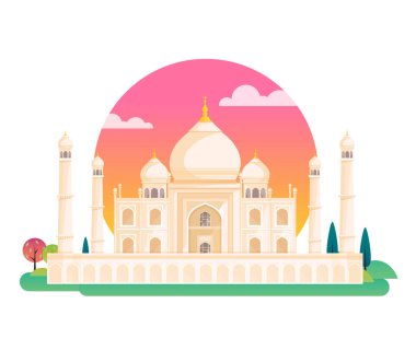 Taj Mahal Hindistan 'da antik bir saray, Vektör illüstrasyonu