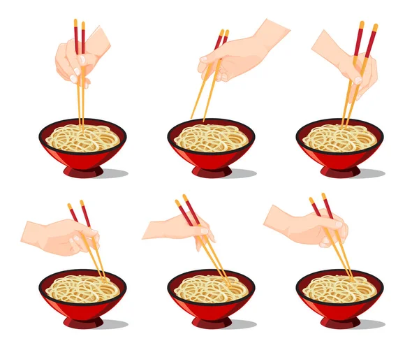 Hand Holding Chopsticks Vector Illustration Set — Stock Vector