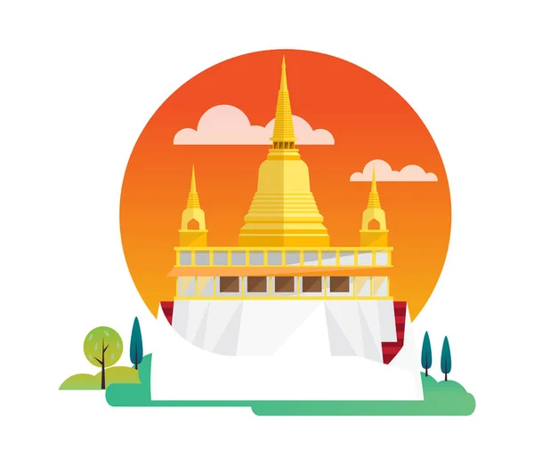 Wat Saket Ratcha Wora Maha Wihan Montagem Dourada Tailândia Ilustração —  Vetores de Stock