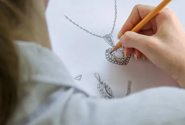 Drawing Jewelry Design Kreslím Náčrtky Šperků Papír Design Studio Myšlenky — Stock fotografie