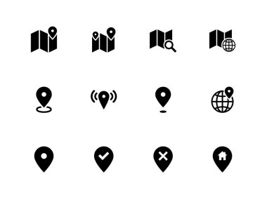 beyaz zemin üzerine simgeleri göster. navigasyon ve GPS.