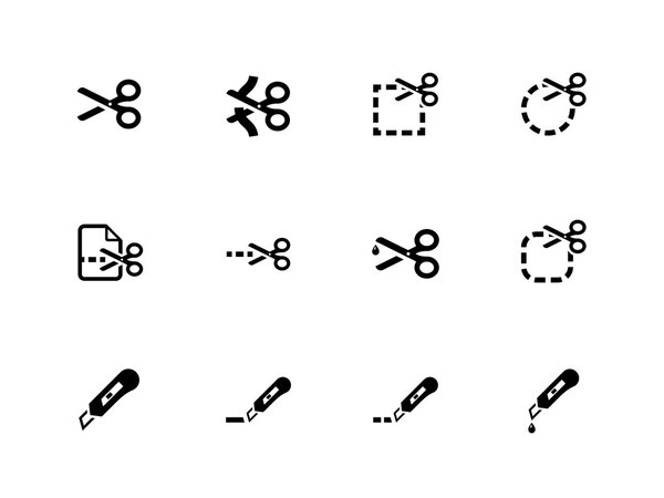 Scissors with cut lines icons.