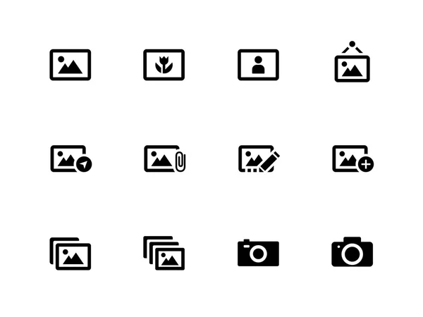 Fotografías e iconos de cámara sobre fondo blanco . — Vector de stock