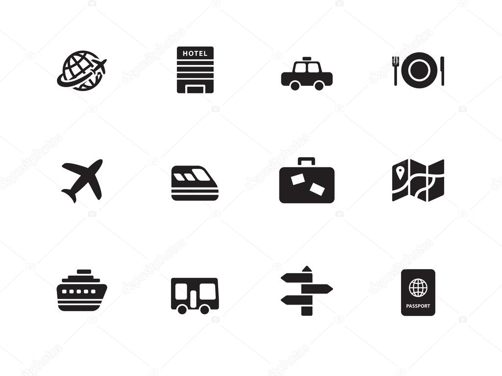 Travel icons on white background.
