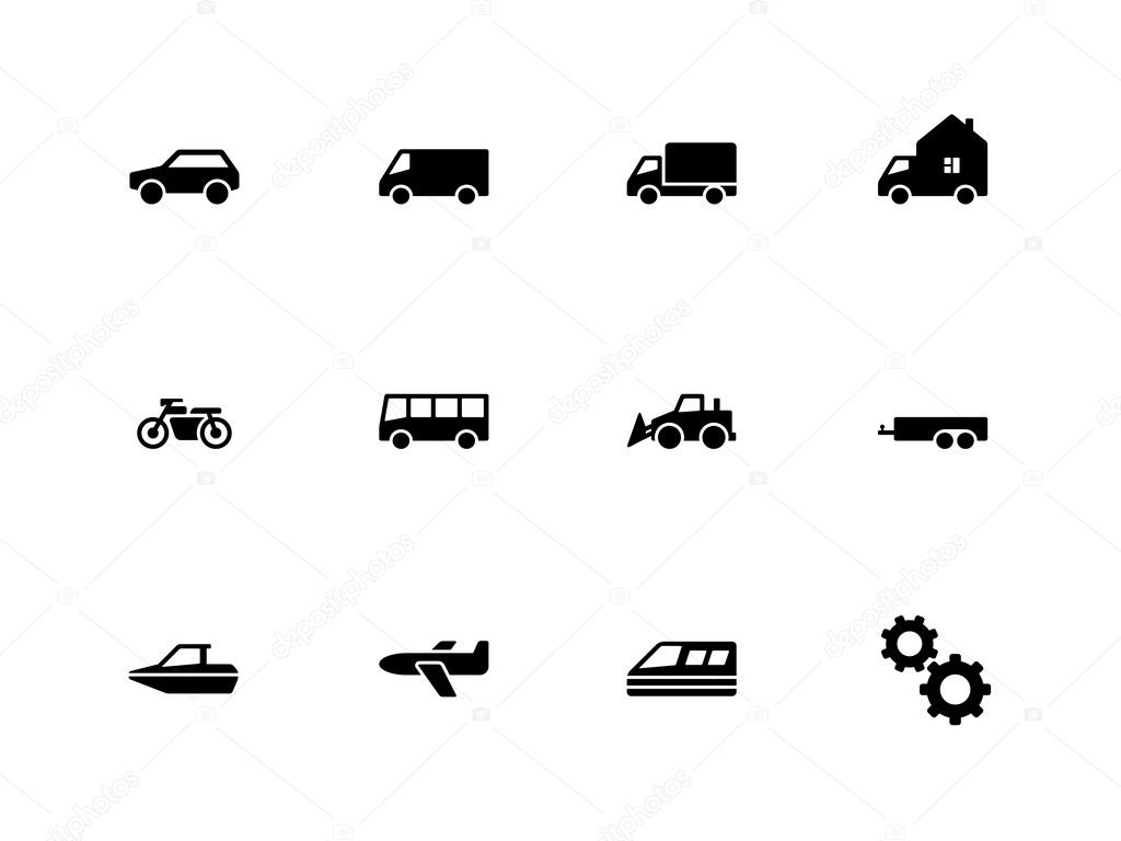 Cars and Transport icons on white background.