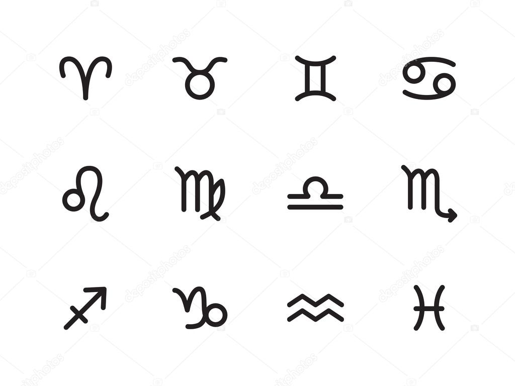 Zodiac icons on white background.