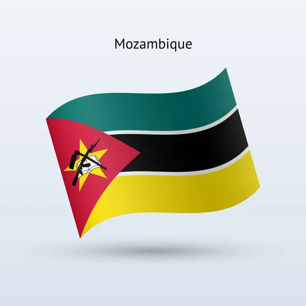 Forma sventolante bandiera mozambicana. Illustrazione vettoriale . — Vettoriale Stock