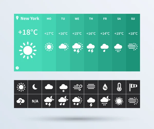 Weer widget ui set van de platte ontwerp trend. — Stockvector