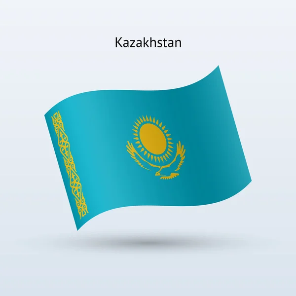 Kazakhstan flag waving form. Vector illustration. — Stock Vector