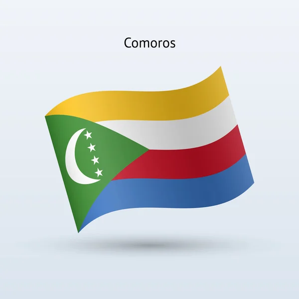 A bandeira das Comores agita-se. Ilustração vetorial . — Vetor de Stock
