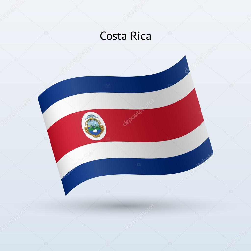 Costa Rica flag waving form. Vector illustration.