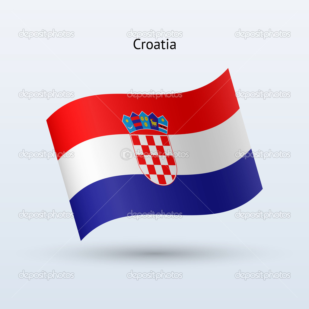 Croatia flag waving form. Vector illustration.