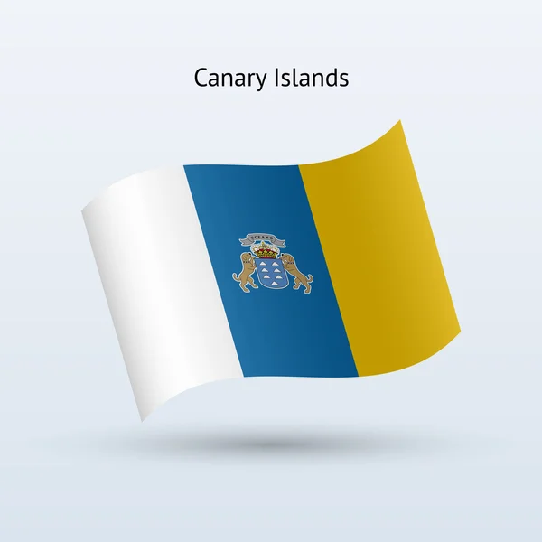 Forma sventolante della bandiera delle Isole Canarie . — Vettoriale Stock
