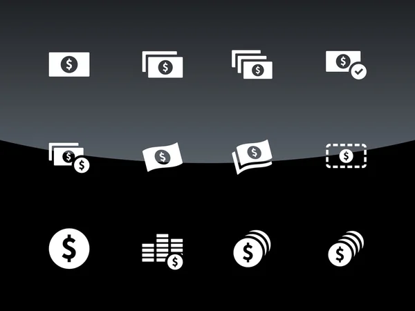 Dollar Iconos de billetes sobre fondo negro . — Archivo Imágenes Vectoriales