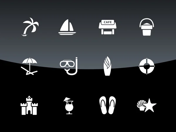 Beach icons on black background. — Stock Vector