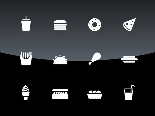 Iconos de comida rápida sobre fondo negro. — Vector de stock