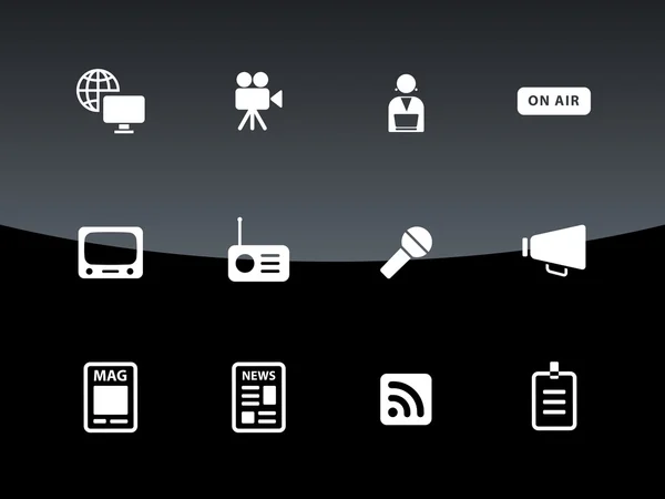 Иконки СМИ на черном фоне . — стоковый вектор