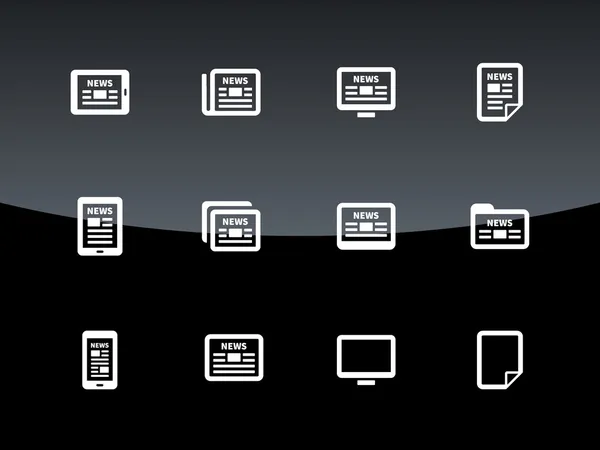Ícones de jornais em fundo preto . —  Vetores de Stock