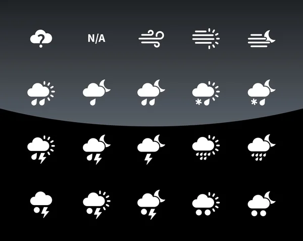 Iconos meteorológicos sobre fondo negro . — Vector de stock