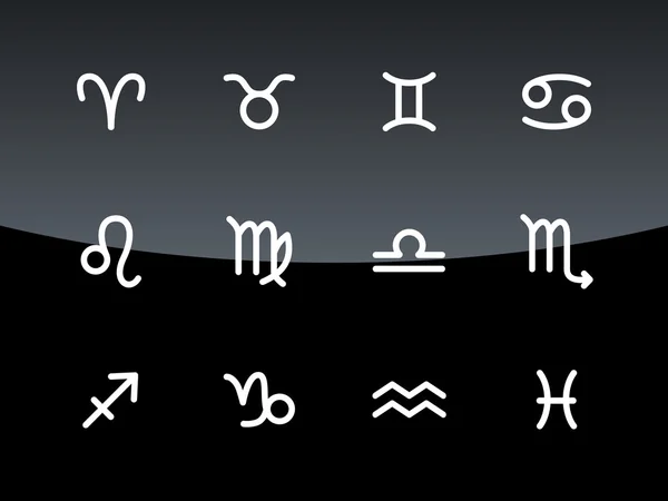 Ícones do zodíaco no fundo preto . —  Vetores de Stock