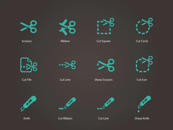 Tijeras con iconos de líneas de corte . — Archivo Imágenes Vectoriales