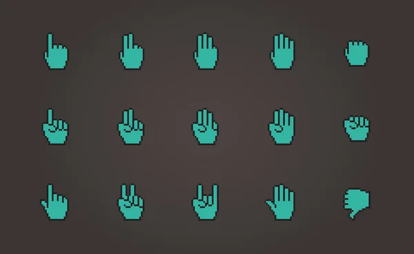 Pixel cursors icons: mouse hands. — Stock Vector