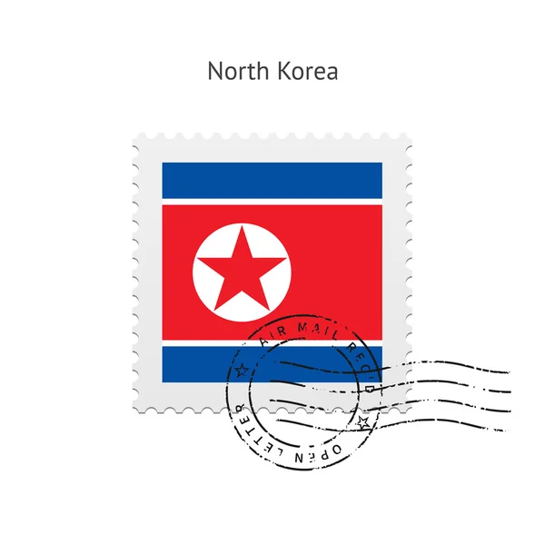Corea del Norte Bandera Postage Stamp . — Vector de stock