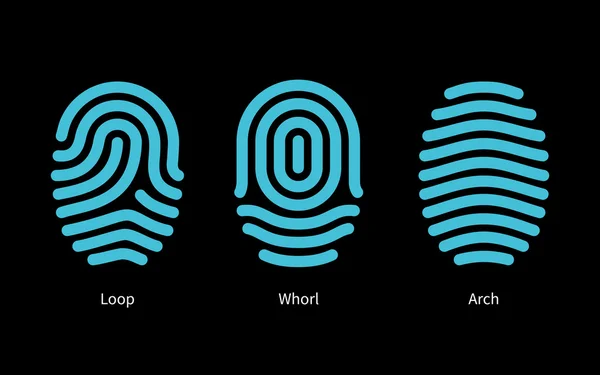 siyah arka plan üzerinde parmak izi türleri.