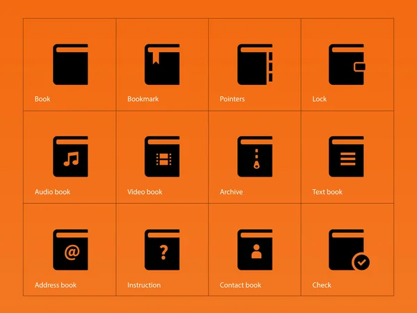 Libro iconos sobre fondo naranja . — Archivo Imágenes Vectoriales