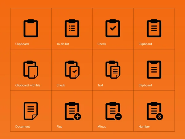 Иконки буфера обмена на оранжевом фоне . — стоковый вектор