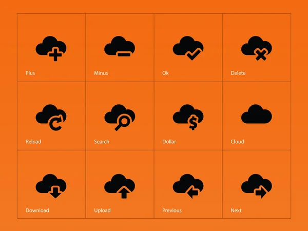 Icone nuvola su sfondo arancione . — Vettoriale Stock