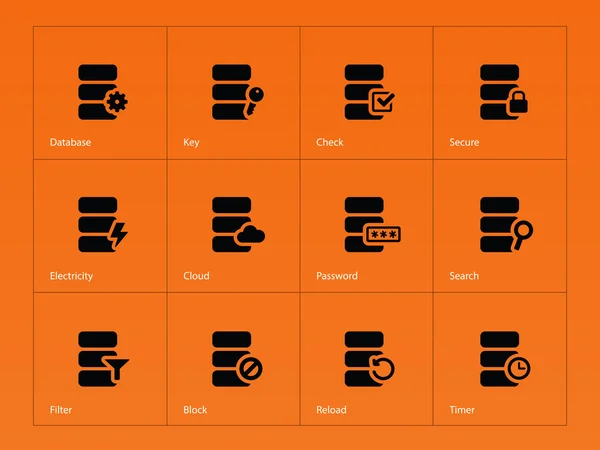 Database pictogrammen op oranje achtergrond. — Stockvector