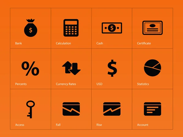 Ícones de economia em fundo laranja . — Vetor de Stock