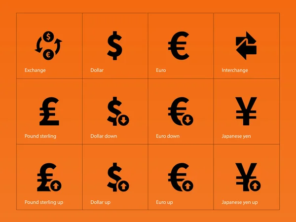 Wechselkurs-Symbole auf orangefarbenem Hintergrund. — Stockvektor