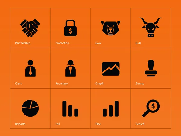 Ícones de finanças em fundo laranja . —  Vetores de Stock