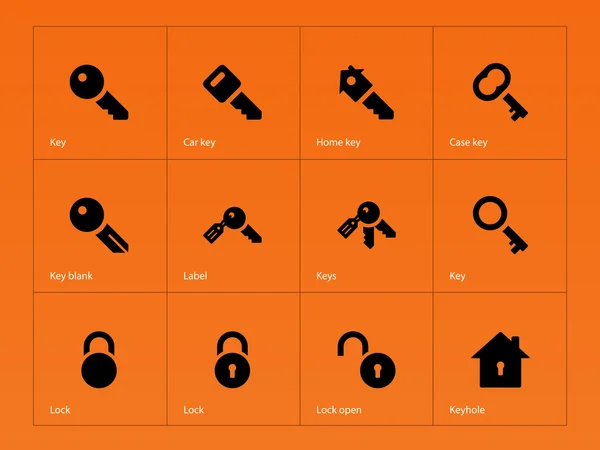 Key icons on orange background. — Stock Vector