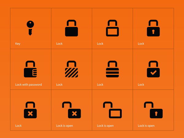 Locks icons on orange background.